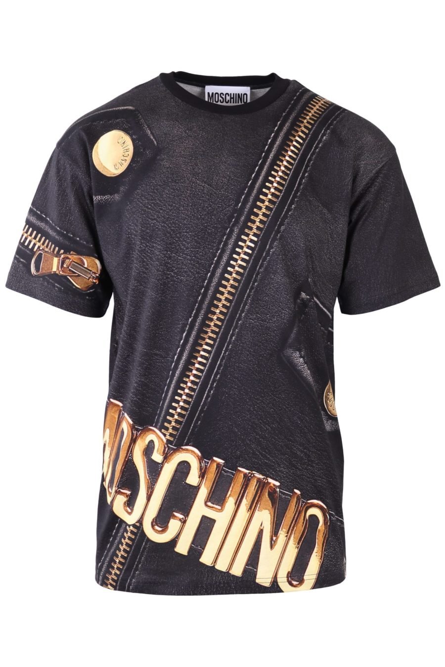 T-shirt Moschino Couture preta com fecho de correr dourado - IMG 6513 à escala