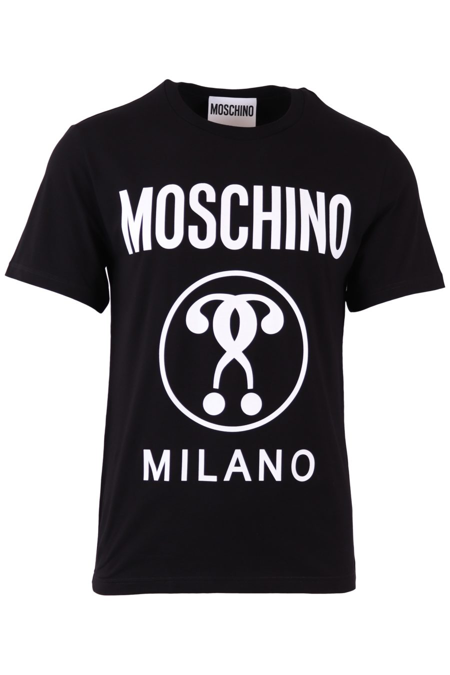 Camiseta Moschino Couture negra con logo y doble pregunta delantera - c53a4e4af40007f0086e65eda6be386dcc8db177