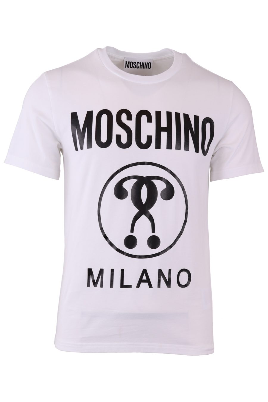 Moschino Couture T-shirt blanc avec logo et double question sur le devant - f499dbb72ce14f8fbd252834b53975ae212ac0b9