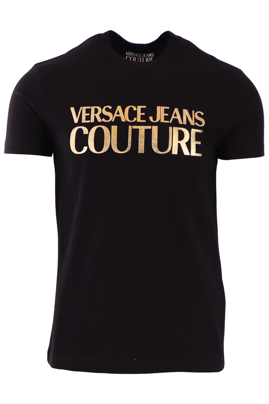 T-shirt Versace Jeans Couture preta com logótipo escrito a ouro - 1e8f54979fcbfed4a587966e5a06ae98b2b1c3fe