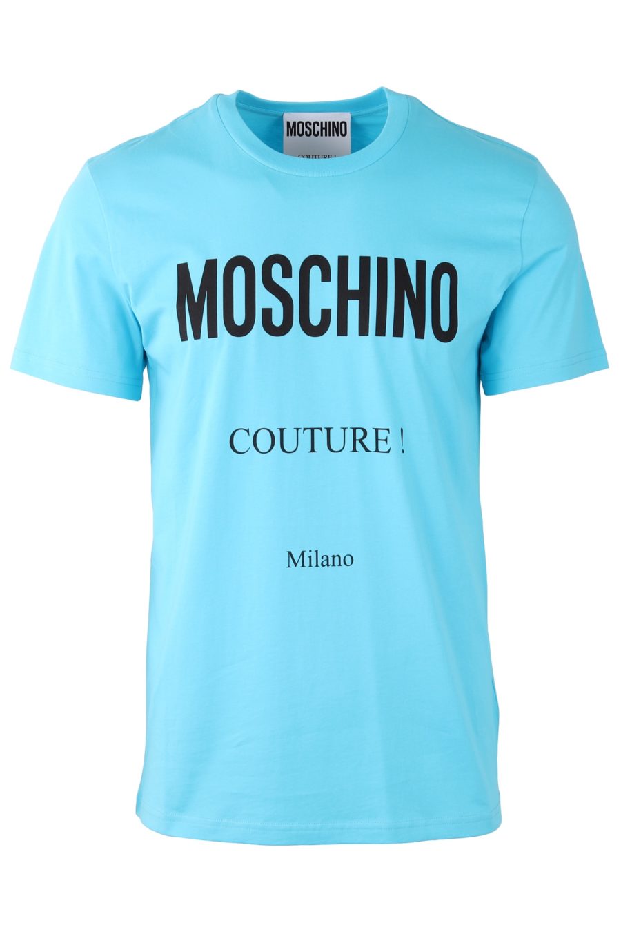 Moschino Couture T-shirt azul clara com logótipo preto - 43279f8ab56a3b98b9b1ae4ff95d3f0b5470c4c5