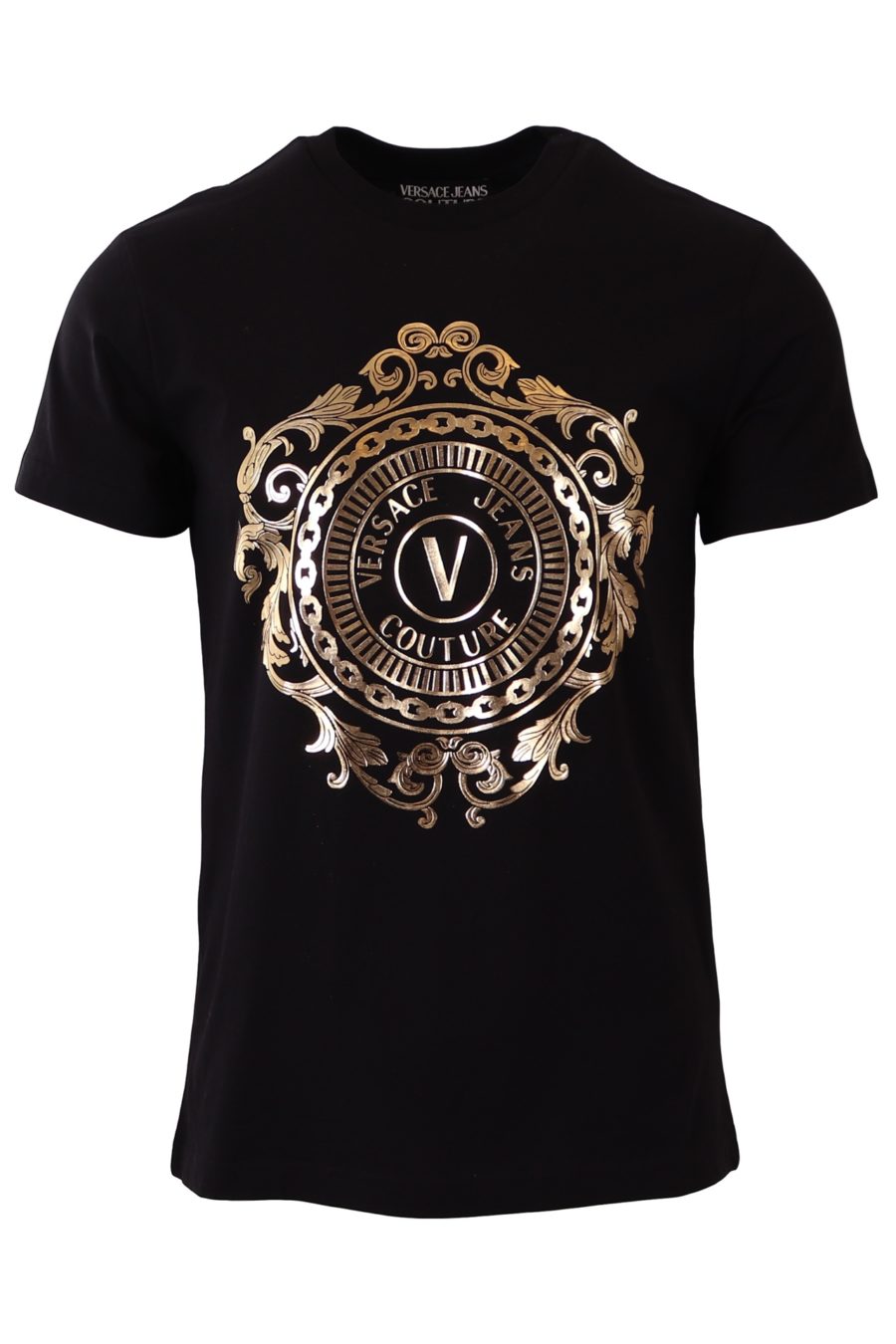 T-shirt Versace Jeans Couture preta com logótipo barroco dourado - 43f81fccbee6e07466f1cba1d629313ead9483ba