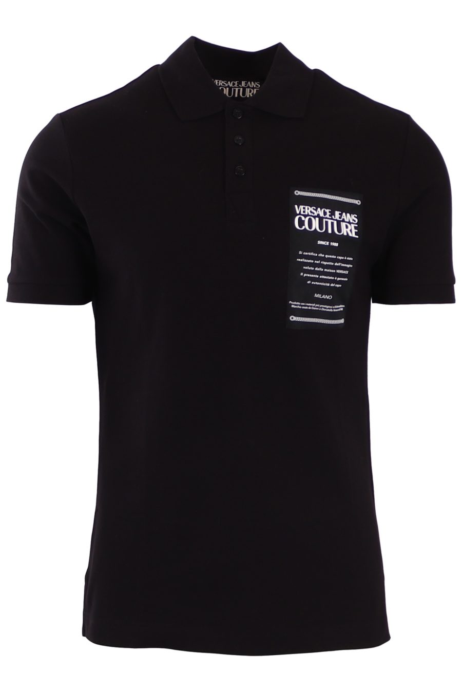 Polo Versace Jeans Couture negro con logo y texto blanco pequeño - 570400303e24e6bb550173e3ef3081942590640a