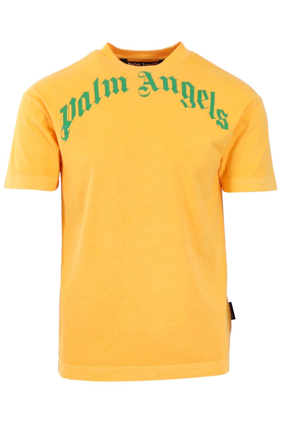 Palm Angels - Camiseta Palm Angels azul con logo amarillo vertical - BLS  Fashion