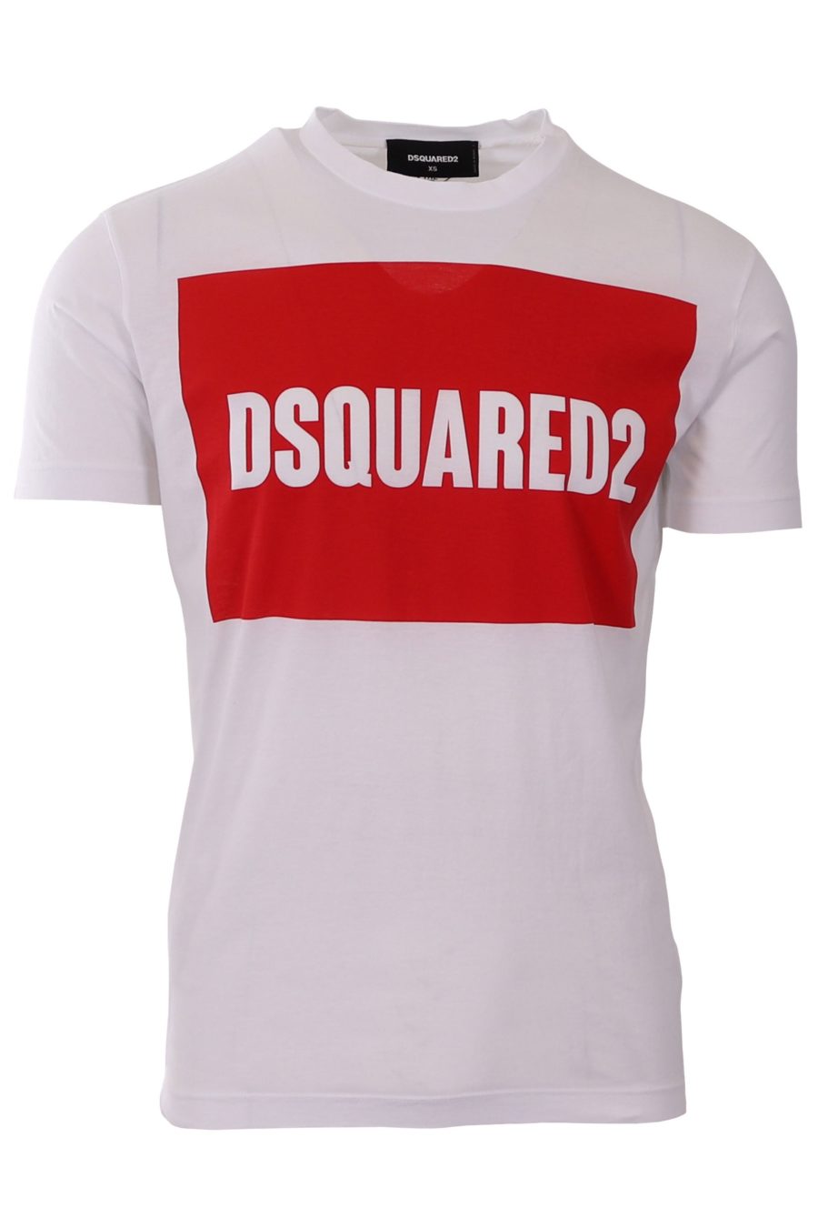 T-Shirt Dsquared2 weiß mit rotem quadratischem Logo - 8b8b758e6c984718df449714c3f4133030288ff87b