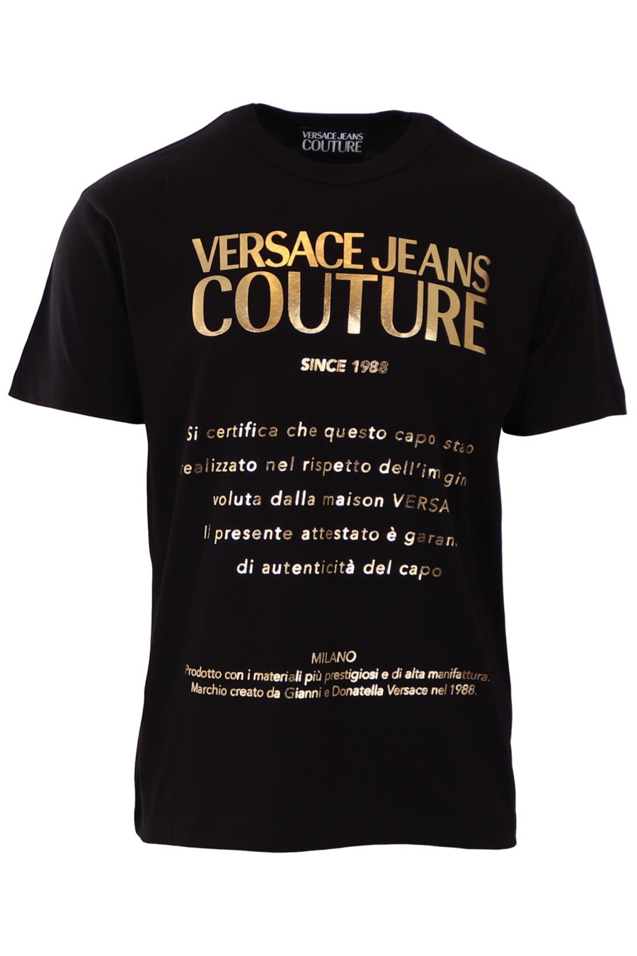 T-shirt ordinaire Versace Jeans Couture noir avec écriture dorée - 9fa1c30787e7a787a7ce5cbea778e92f4679604e