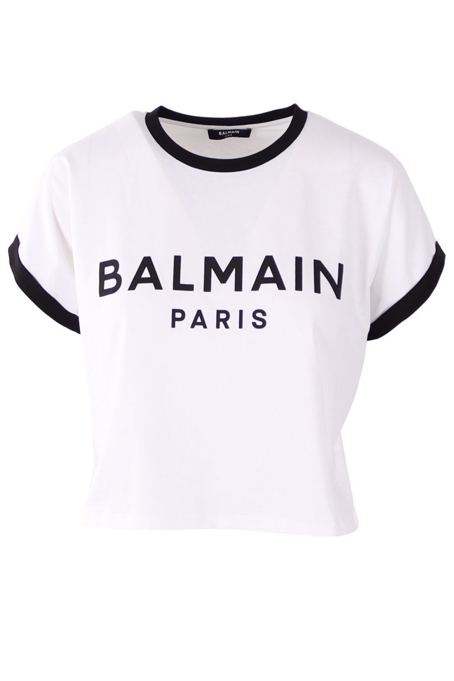 Balmain T-shirt curta branca com logótipo preto flocado - 2cb284172dce74a8e50699d332c31511a4f799ee