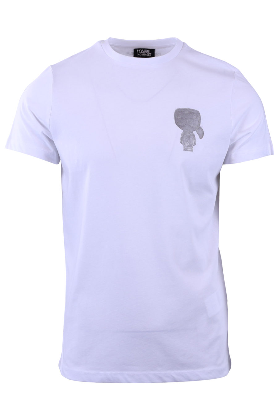T-shirt branca com perfil Karl prateado - b8454a11d5a3da5c2af3175a9cfb10c67c77e02b