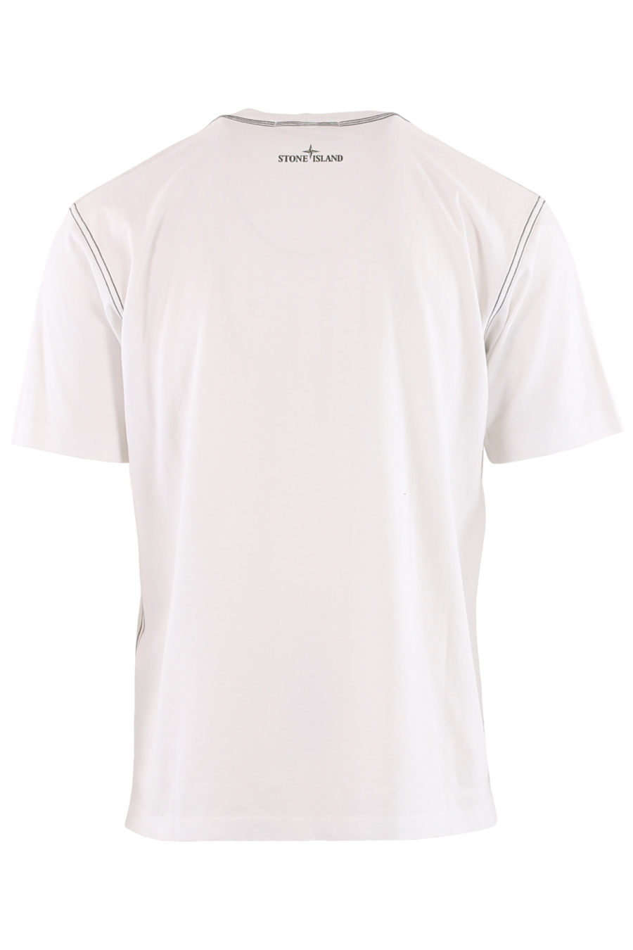 Weißes T-Shirt mit großem Logodruck und grünen Streifen - 60491c6265a2927d8cfc469bcc0e64813ae99bb5