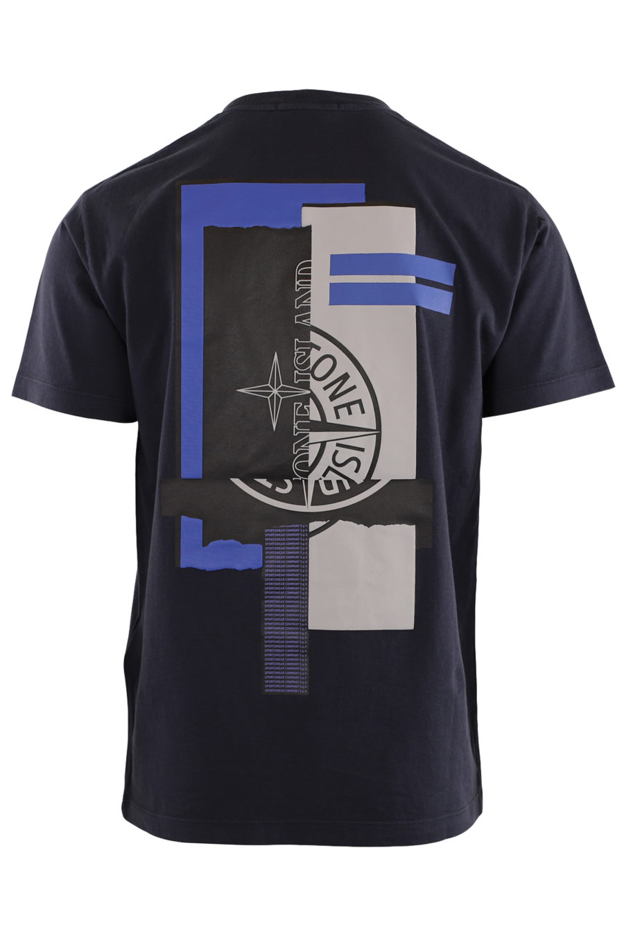 Blaues T-Shirt mit gummiertem Logo auf dem Rücken - IMG 9095