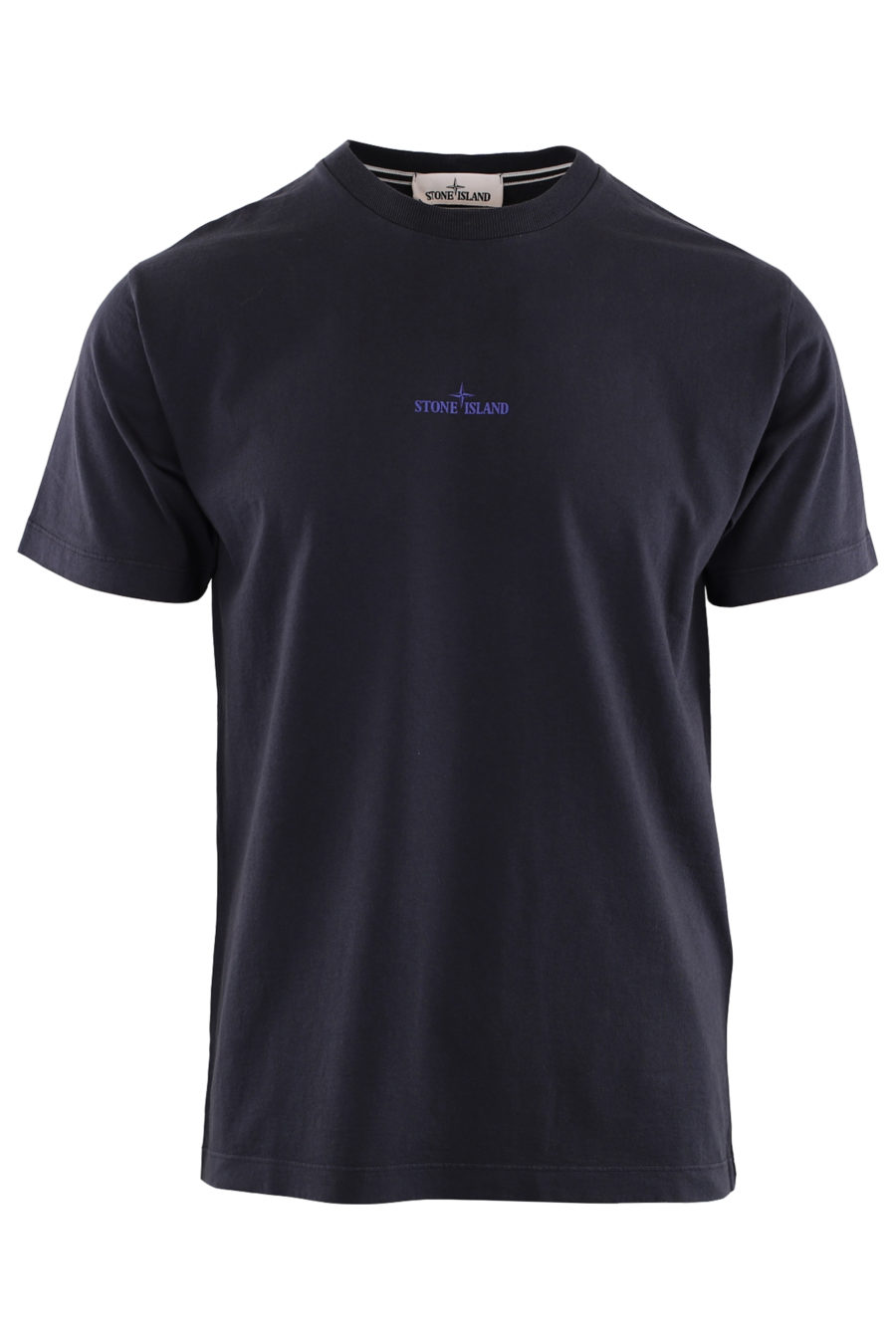 Blaues T-Shirt mit gummiertem Logo auf dem Rücken - IMG 9097