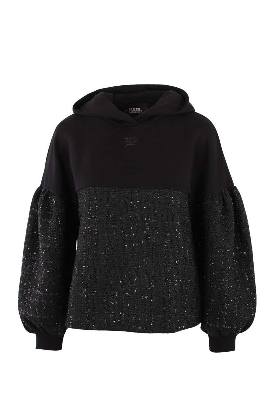 Black bouclé sweatshirt with hood - IMG 0427