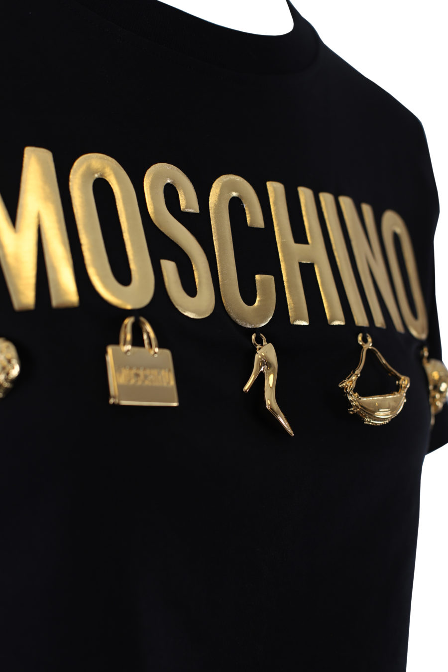 Moschino - Camiseta negra corta con logo oso en cinta blanco - BLS Fashion