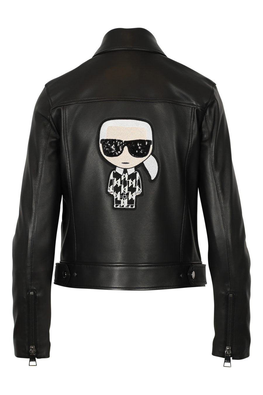 Black biker jacket with patterned back - IMG 3095