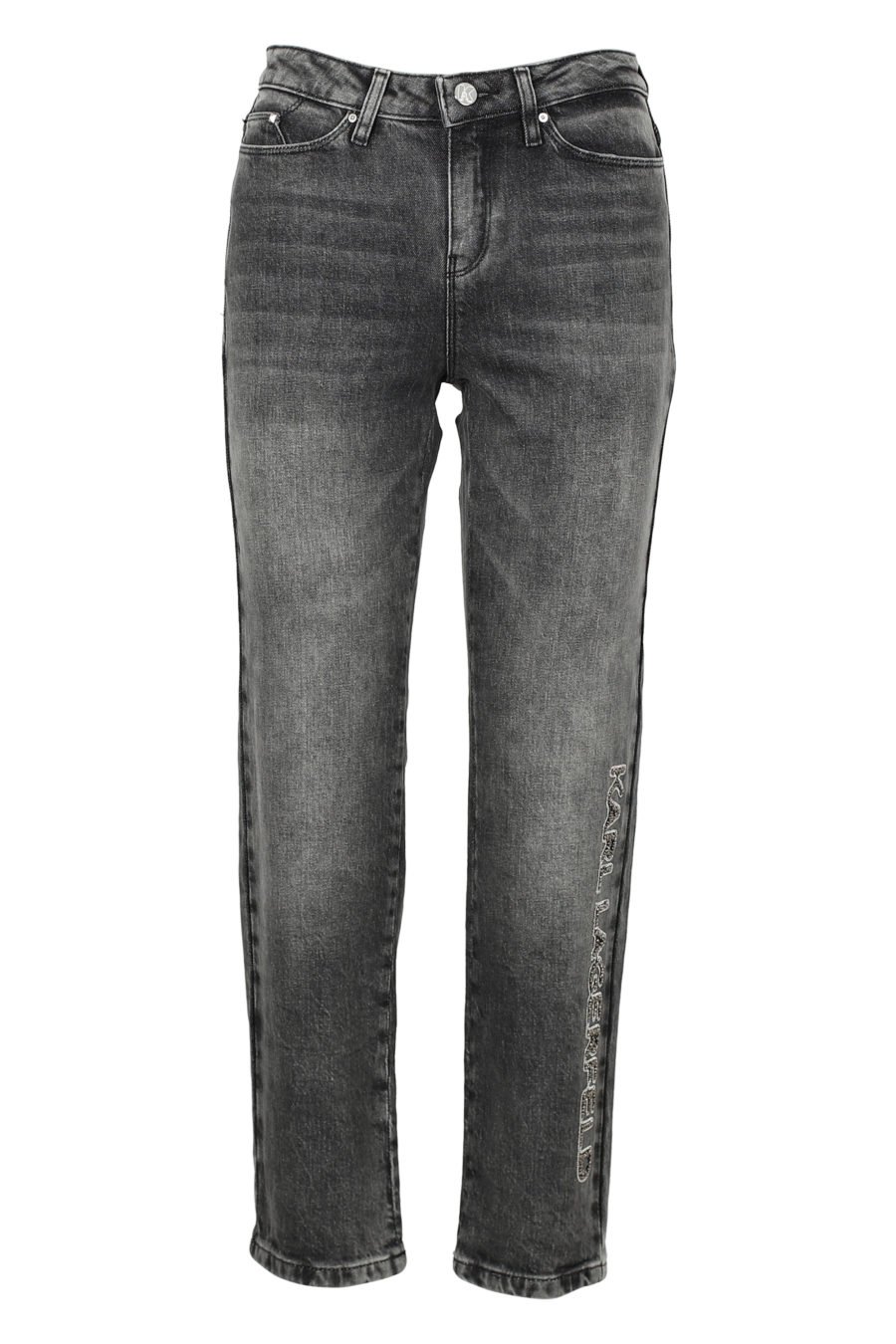 Pantalón tejano gris con logo abalorios - IMG 3155