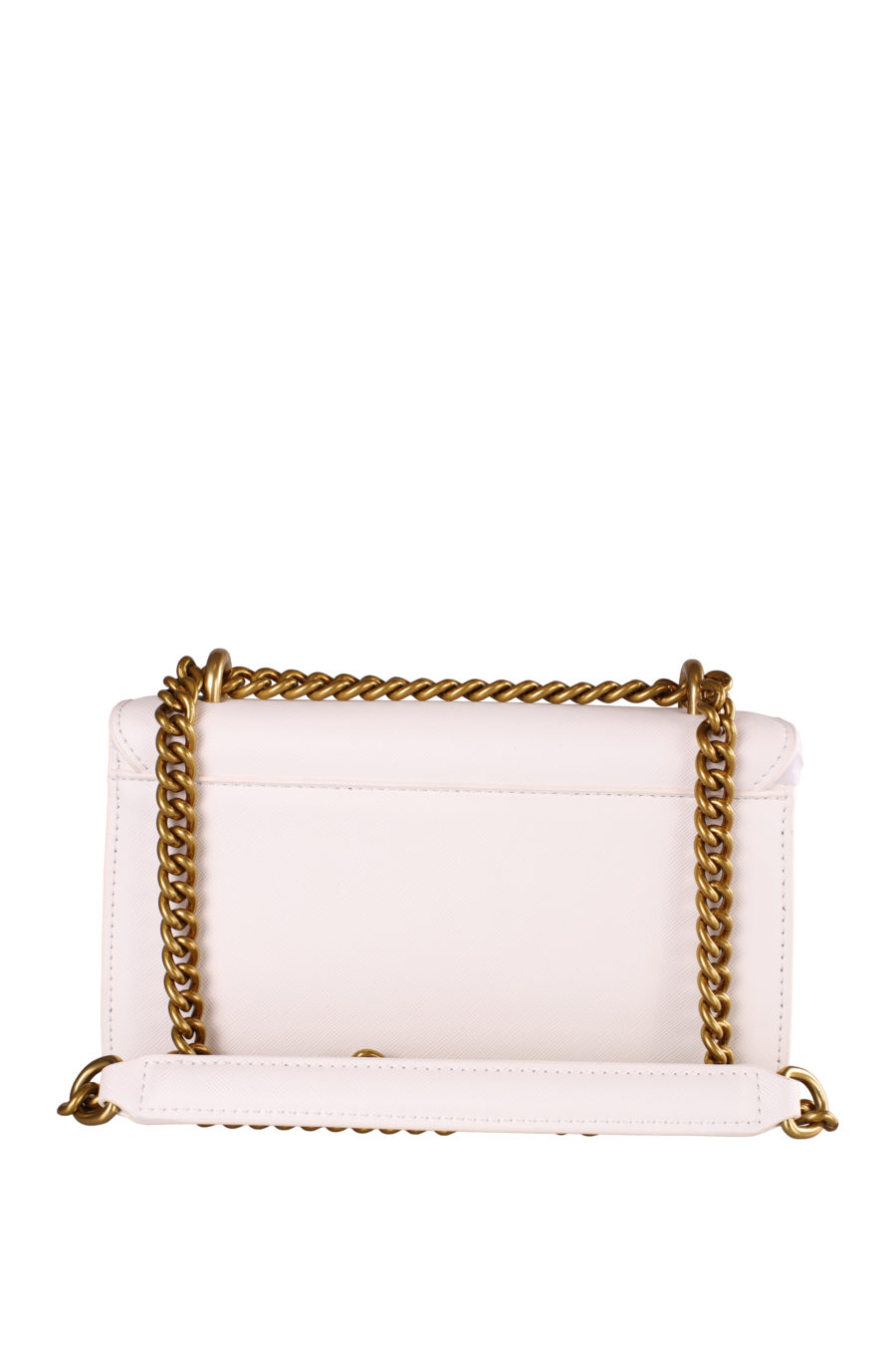 Bolso blanco con cadena y logo en dorado - IMG 4784
