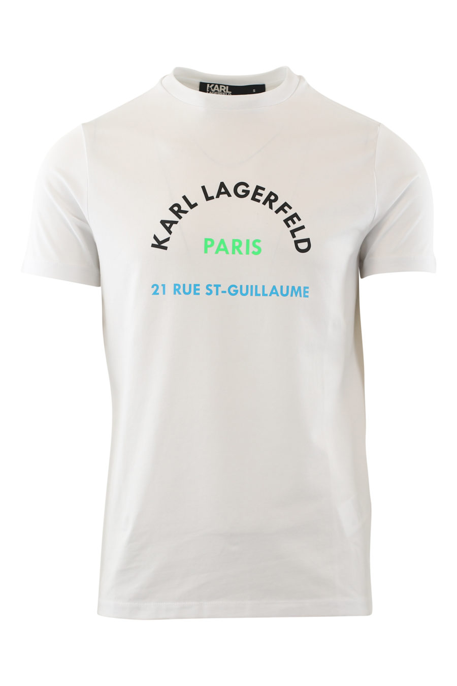 Camiseta blanca con logo "rue st-guillaume" multicolor - IMG 6519