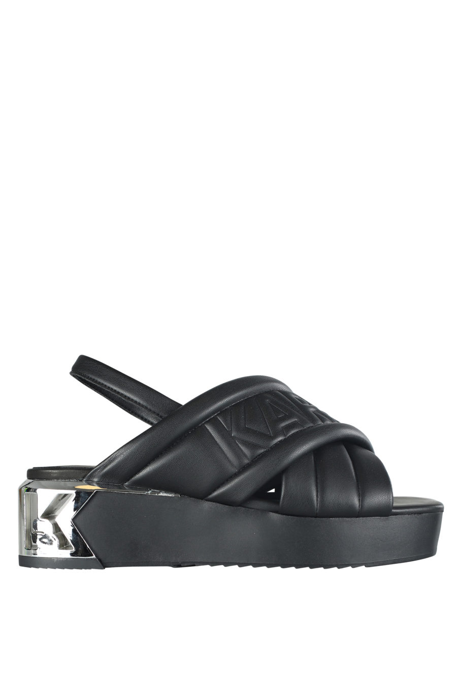 Black cushioned sandals with black logo and platform - IMG 5329