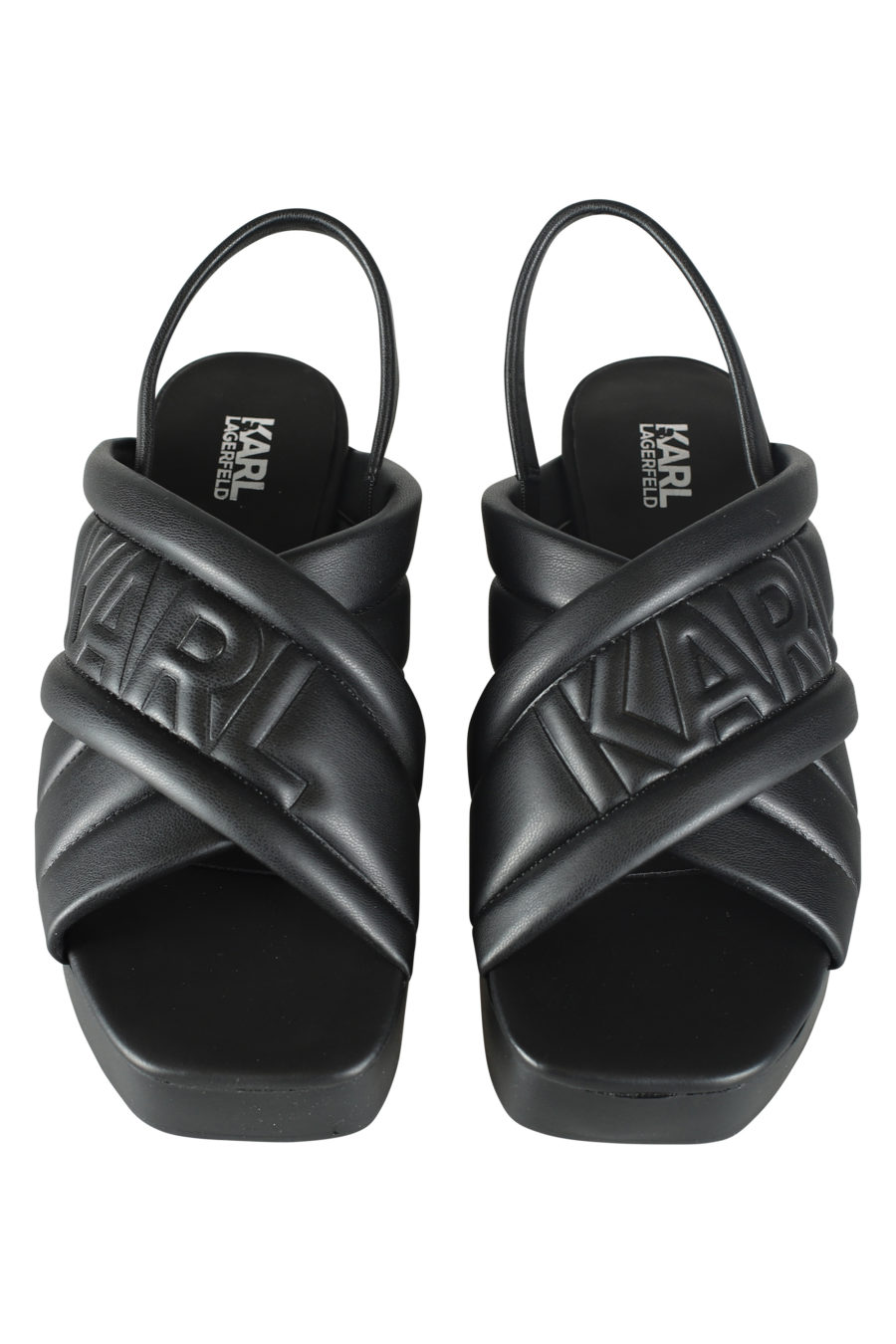 Black cushioned sandals with black logo and platform - IMG 5359