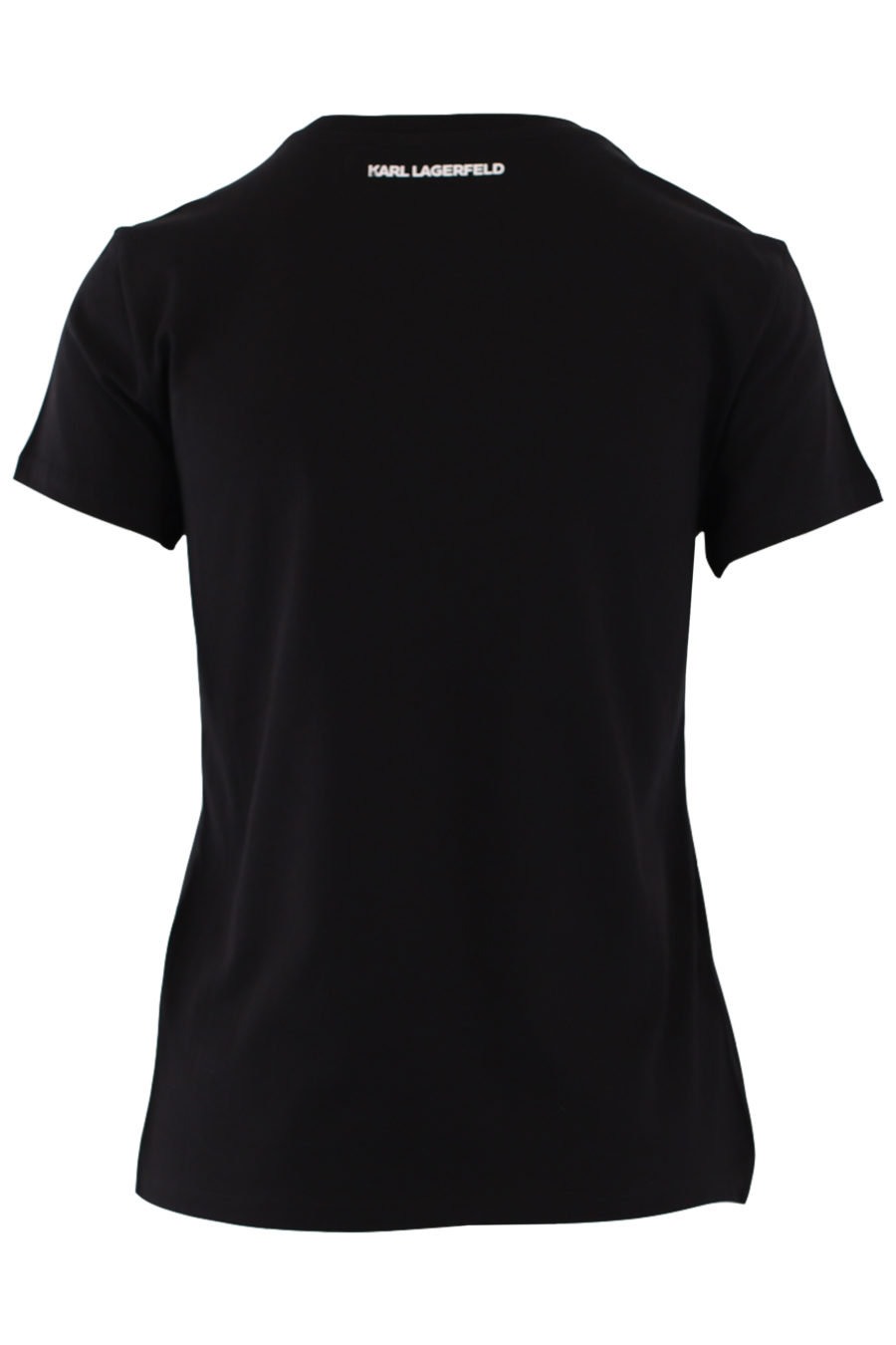 Camiseta negra con logo "ikonik karl y choupette" en strass - IMG 9022