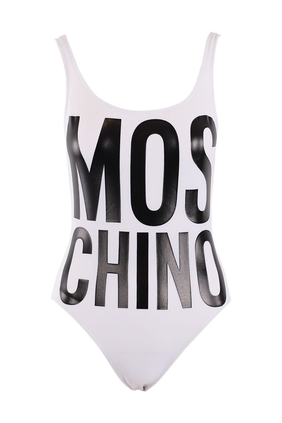 White one-piece swimming costume with large black logo - IMG 9065