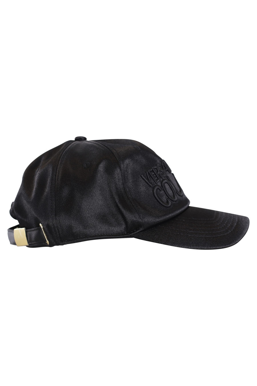 Black satin cap with black embroidered logo - IMG 0156