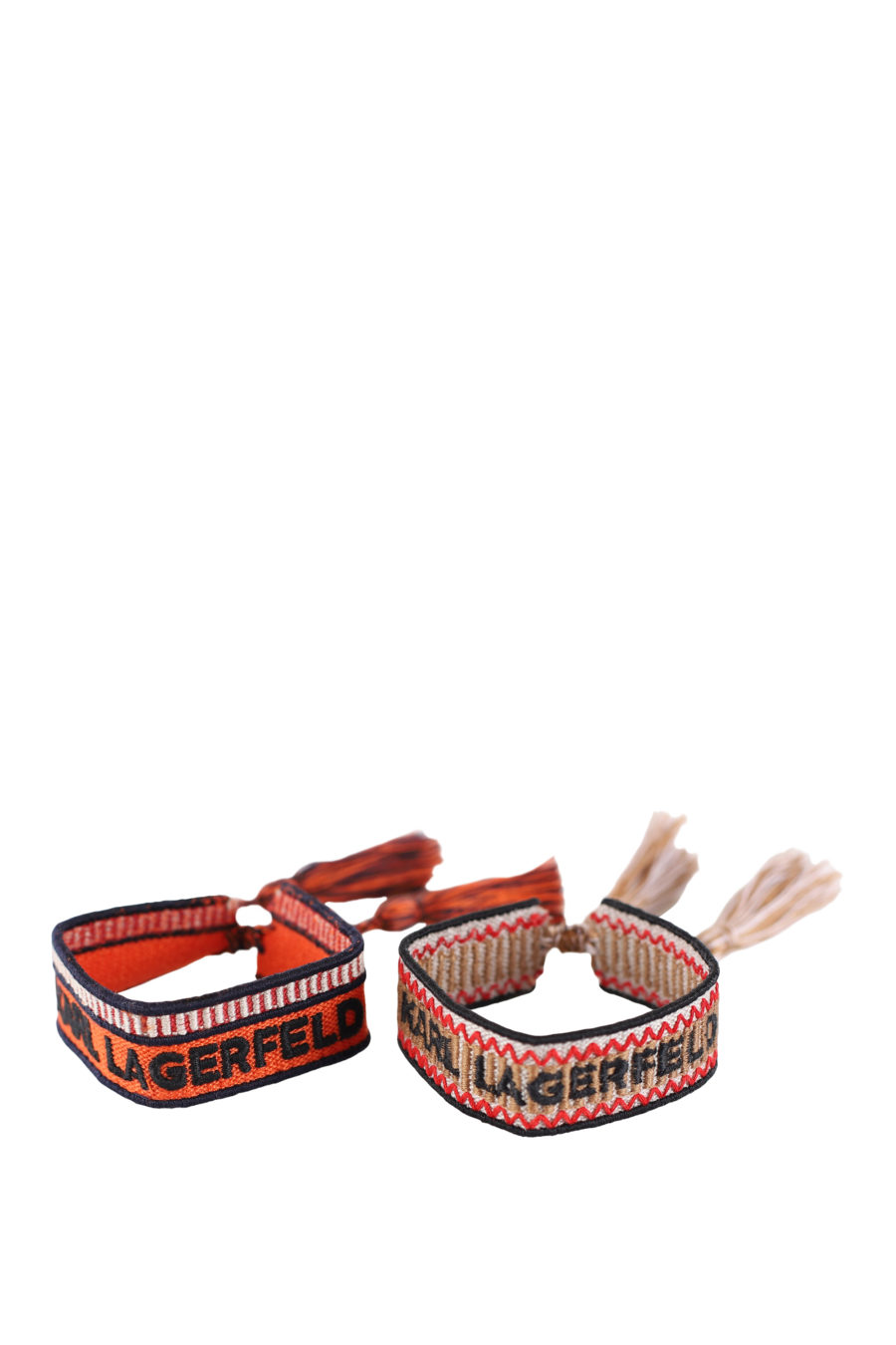 Set de dos pulseras tejidas naranja y marrón con logo - IMG 0328