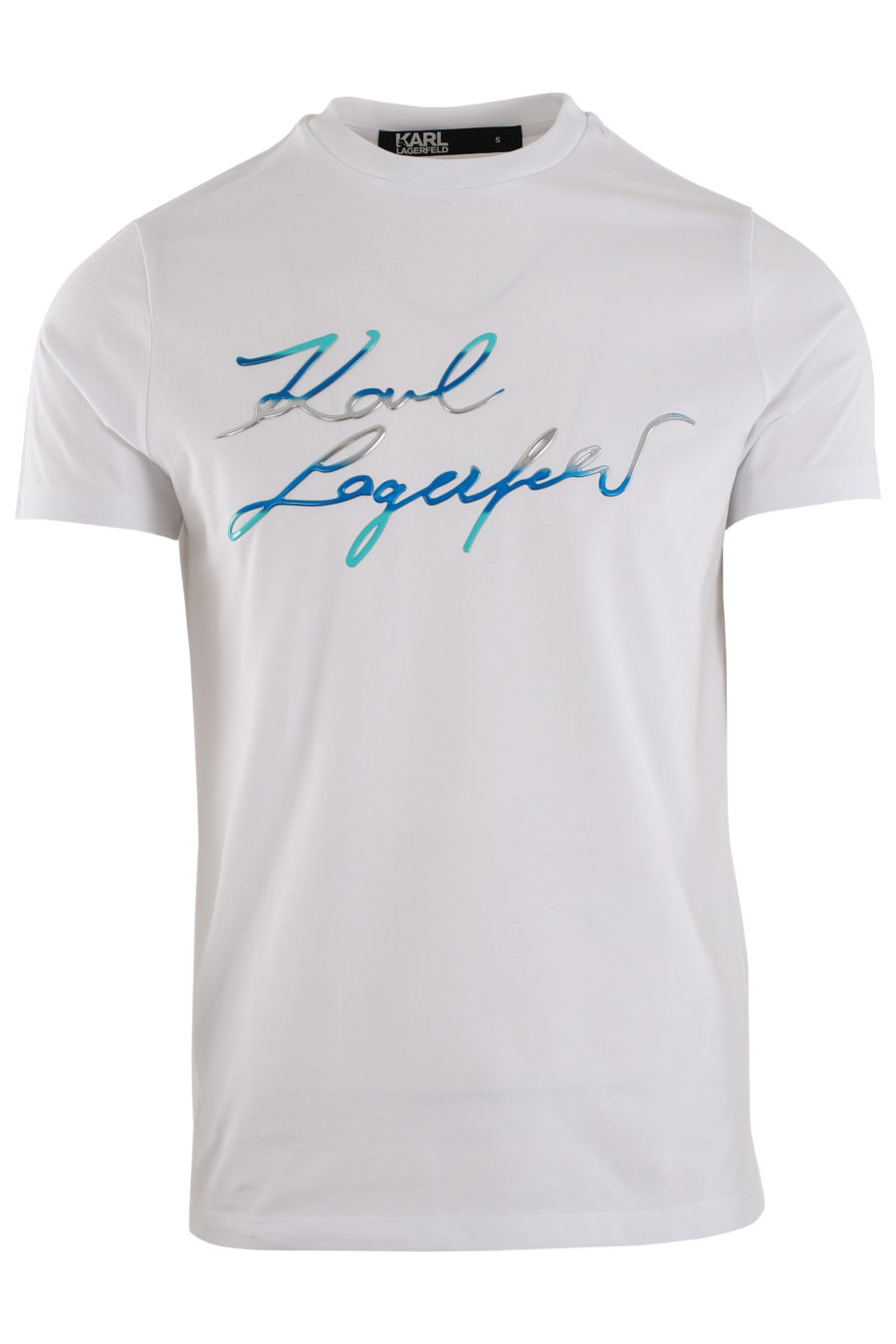 T-shirt blanc avec logo multicolore bleu - IMG 0428