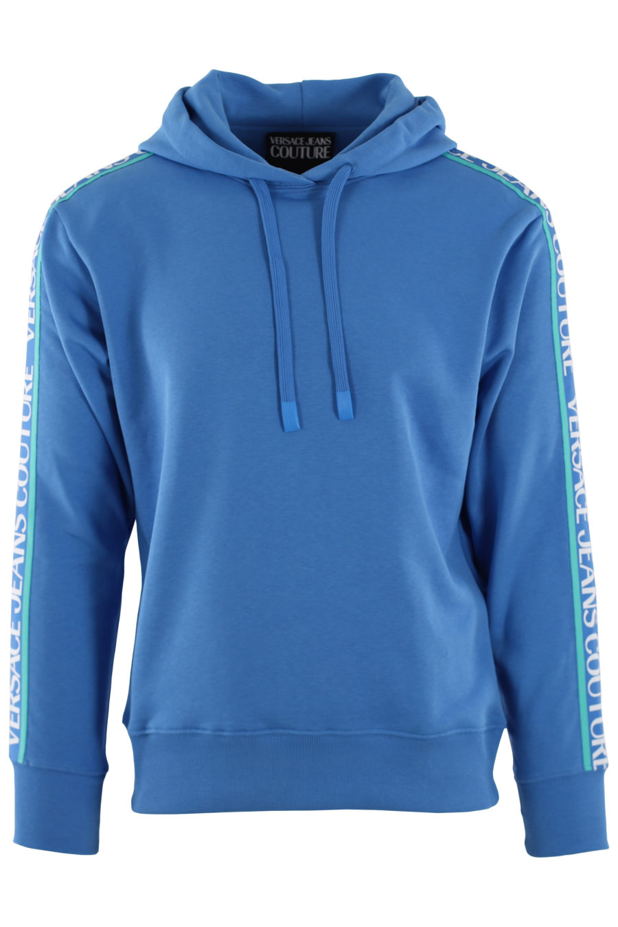 Blue sweatshirt with hood and blue ribbon with logo - IMG 0448