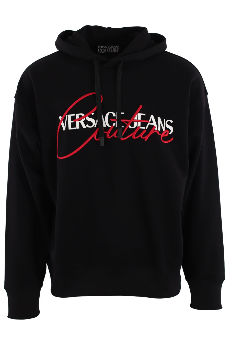 Schwarzes Kapuzensweatshirt mit weißem und rotem gesticktem Logo - IMG 0461