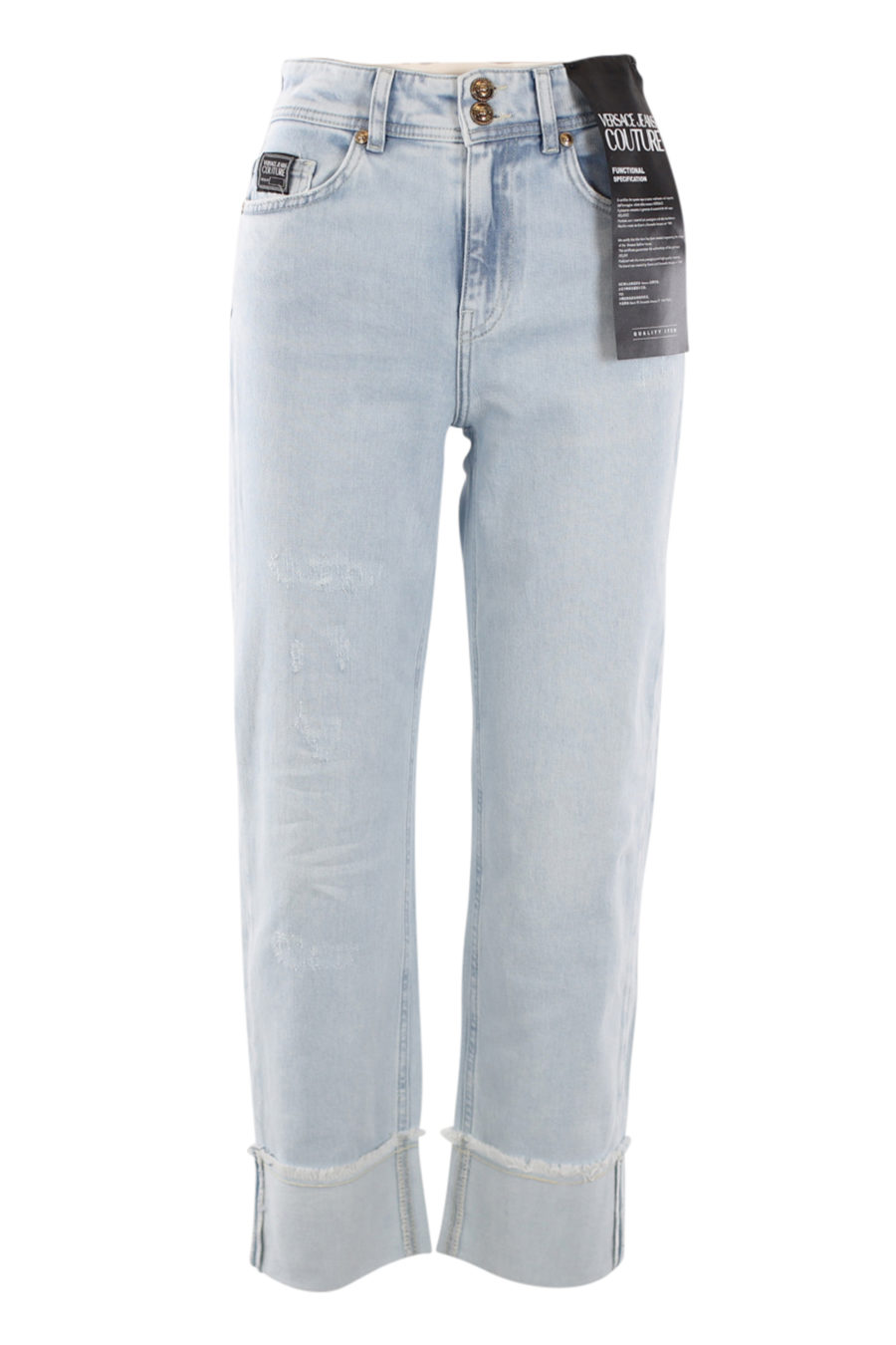 Pantalon en denim bleu avec logo de fleurs - IMG 0534