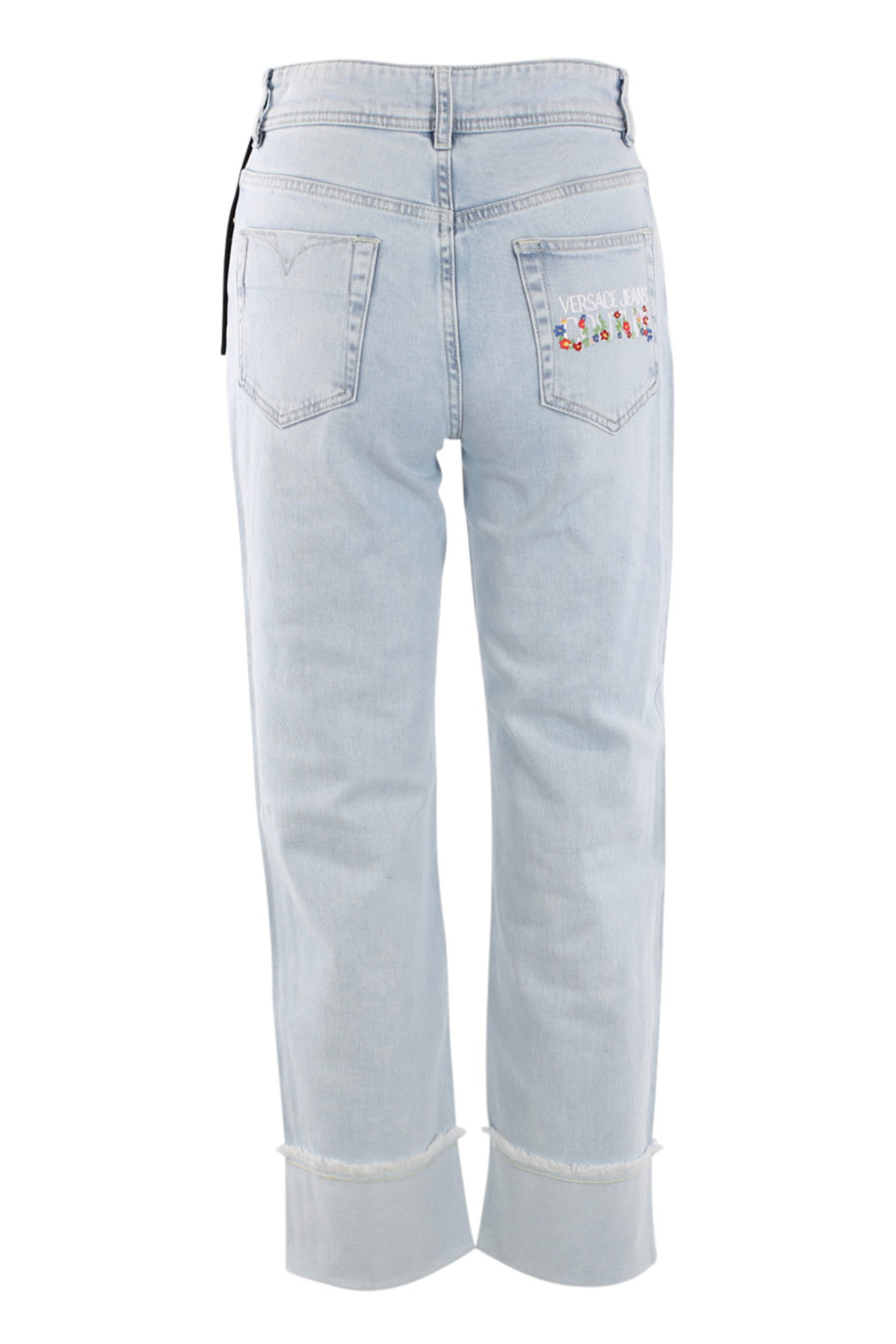 Pantalon en denim bleu avec logo de fleurs - IMG 0535