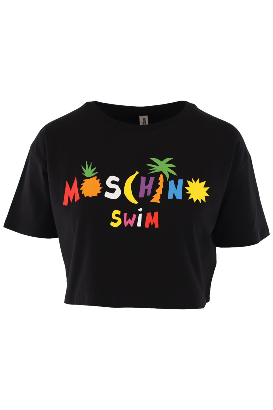 Schwarzes kurzes T-Shirt mit mehrfarbigem Strandlogo - IMG 0747