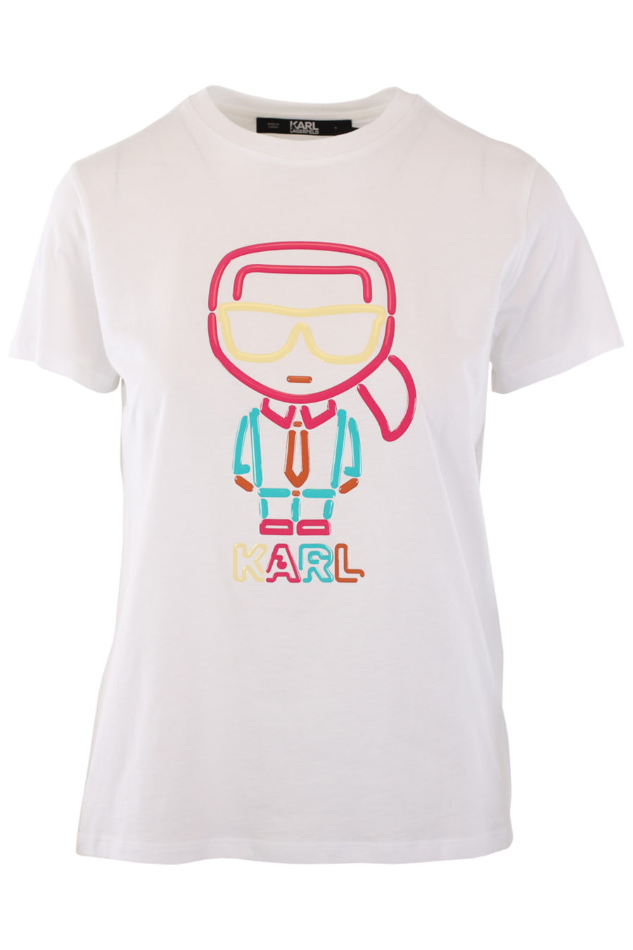 Camiseta blanca con logo "karl" multicolor de goma - IMG 0796