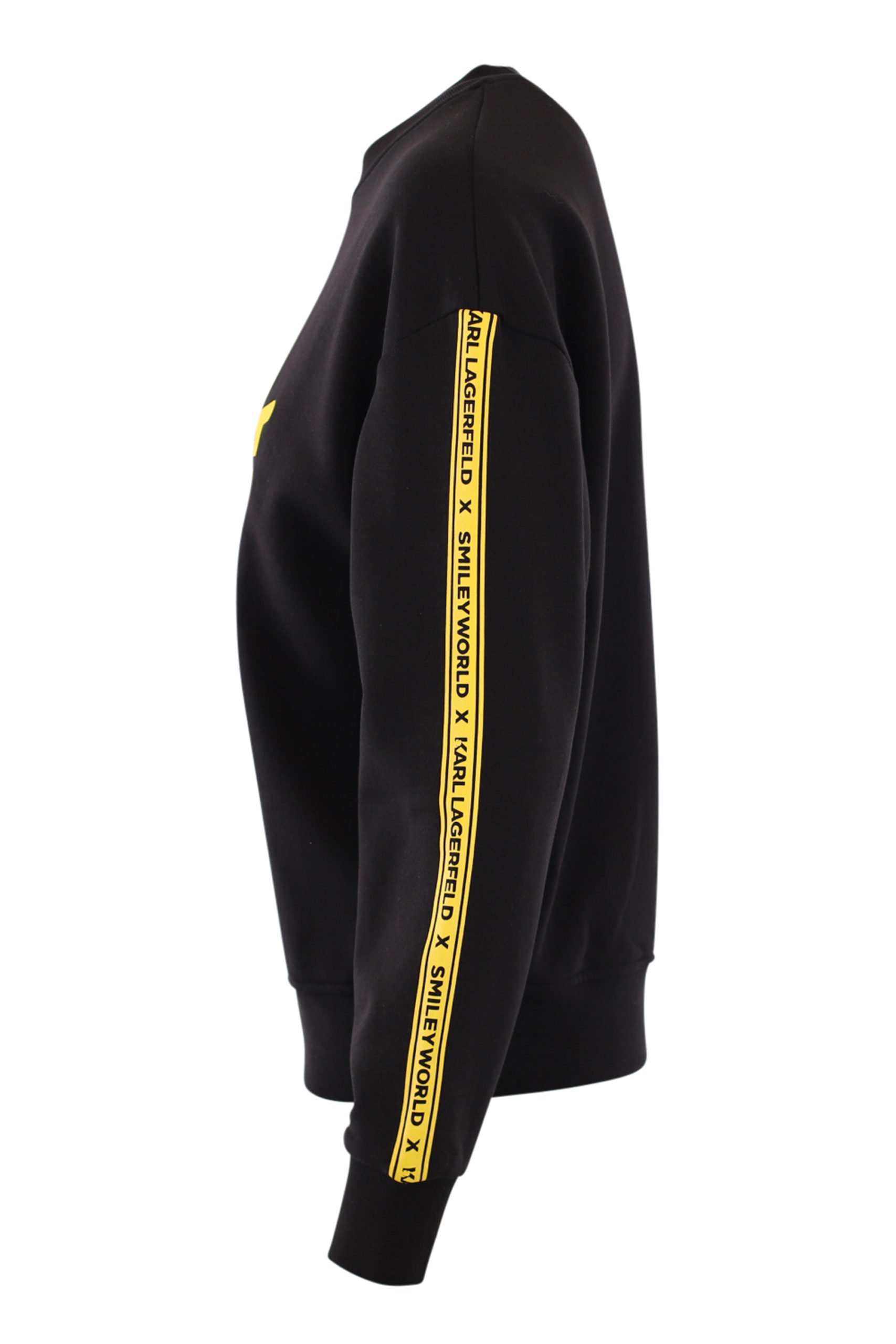 telescopio Sastre étnico Karl Lagerfeld - Sudadera unisex negra con logo amarillo en cinta y  "smiley" - BLS Fashion