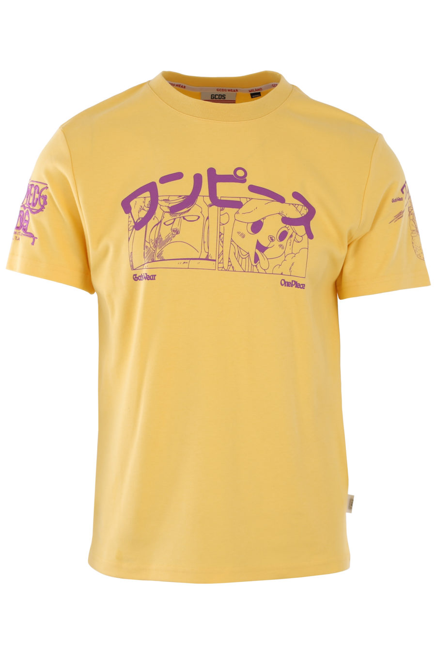 Gelbes T-Shirt mit lila Anime-Aufdruck - IMG 1127