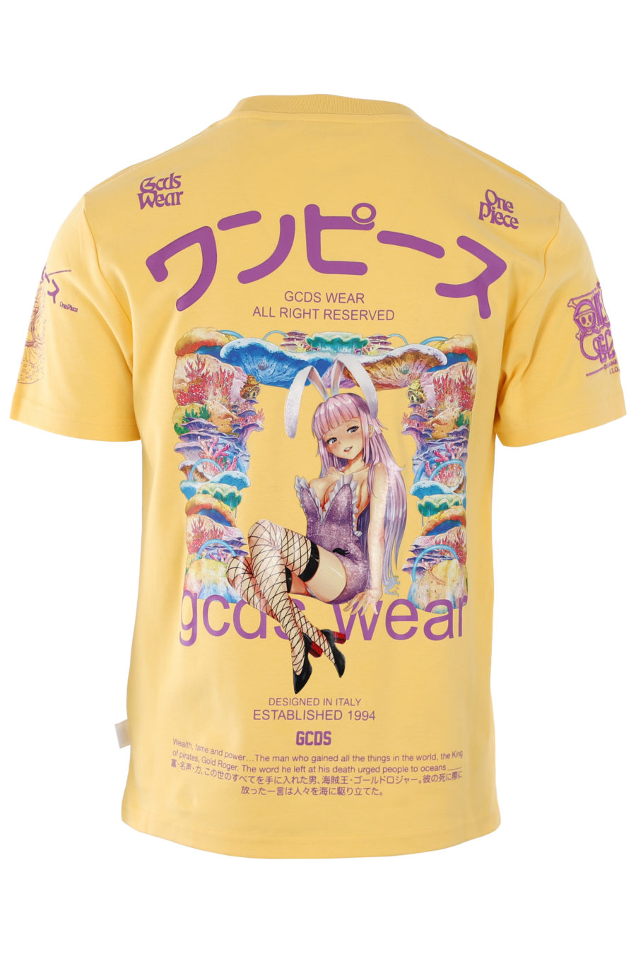 T-shirt jaune avec imprimé anime violet - IMG 1130