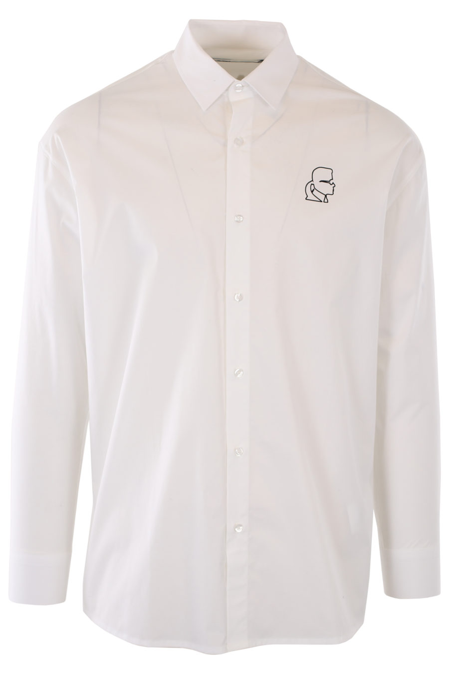 Camisa blanca con logo negro y detalle en satín - IMG 1142