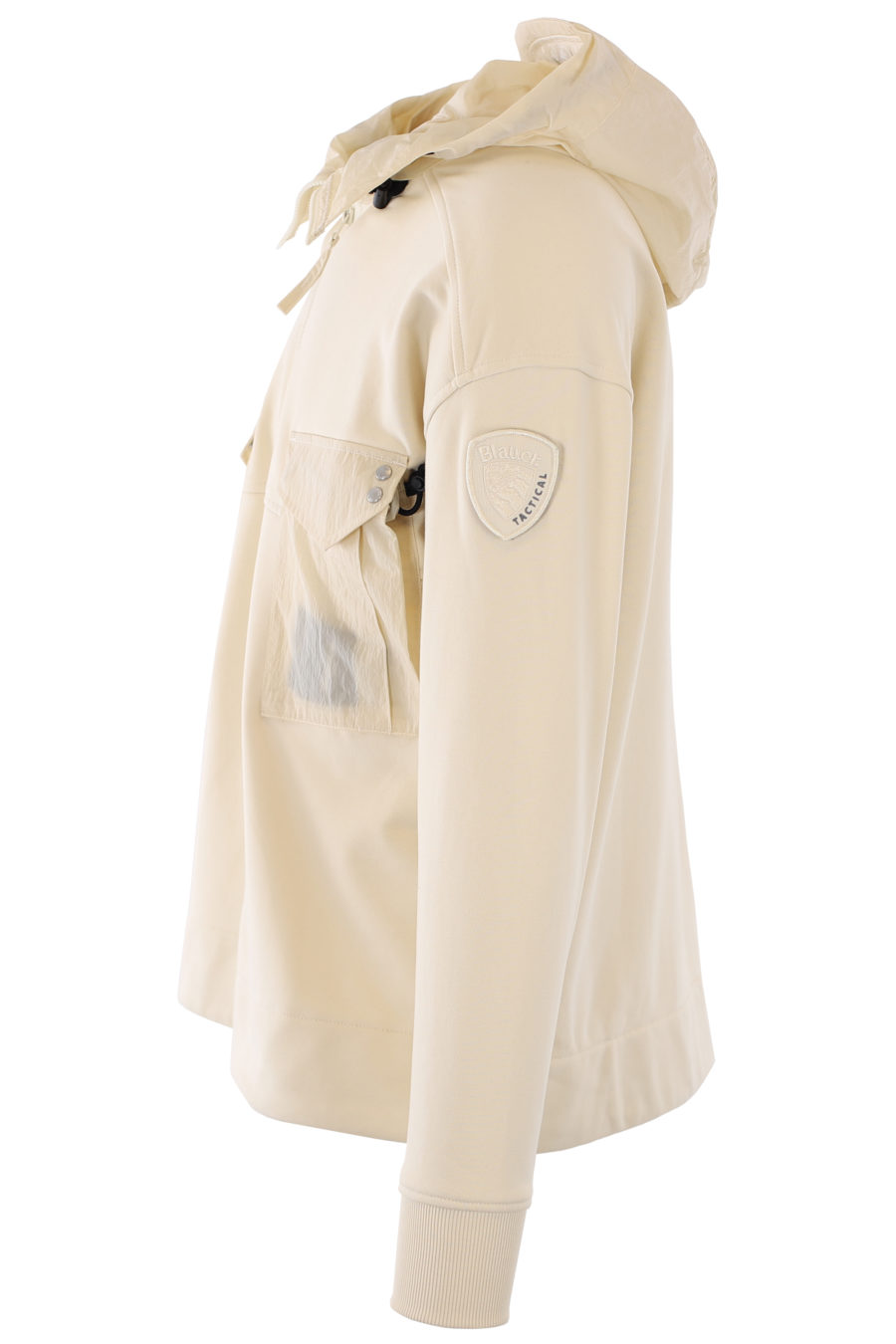 Chaqueta de chándal color natural con capucha y bolsillos - IMG 1159