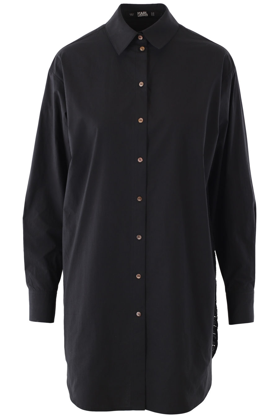 Camisa negra larga con logo y detalles bordados - IMG 1251