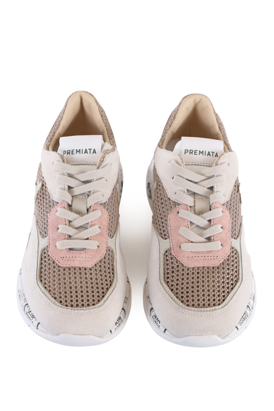 Earth coloured trainers with pink details in openwork fabric - IMG 1655