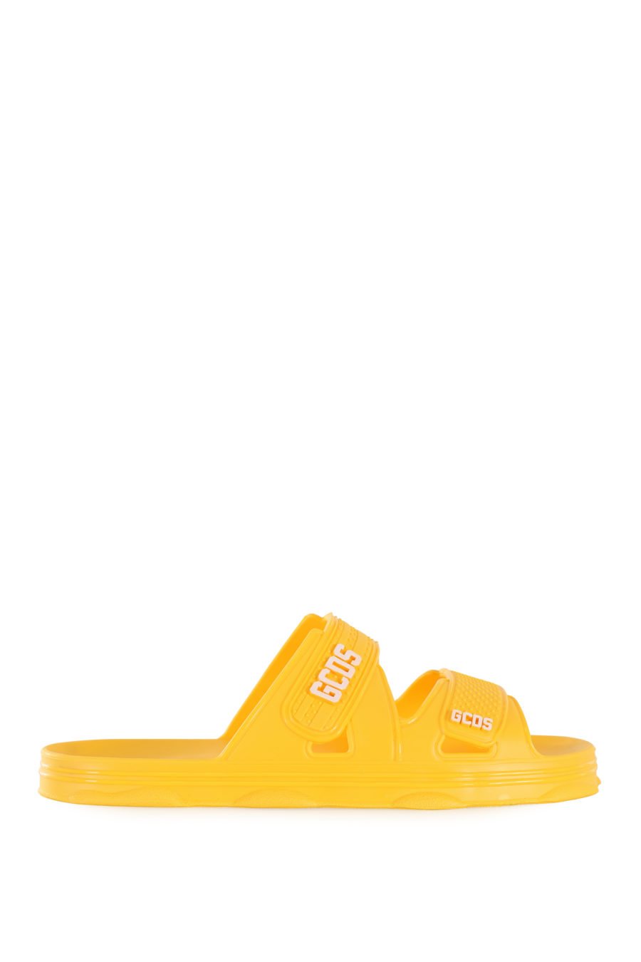 Chanclas amarillas de goma con logo blanco - IMG 1684