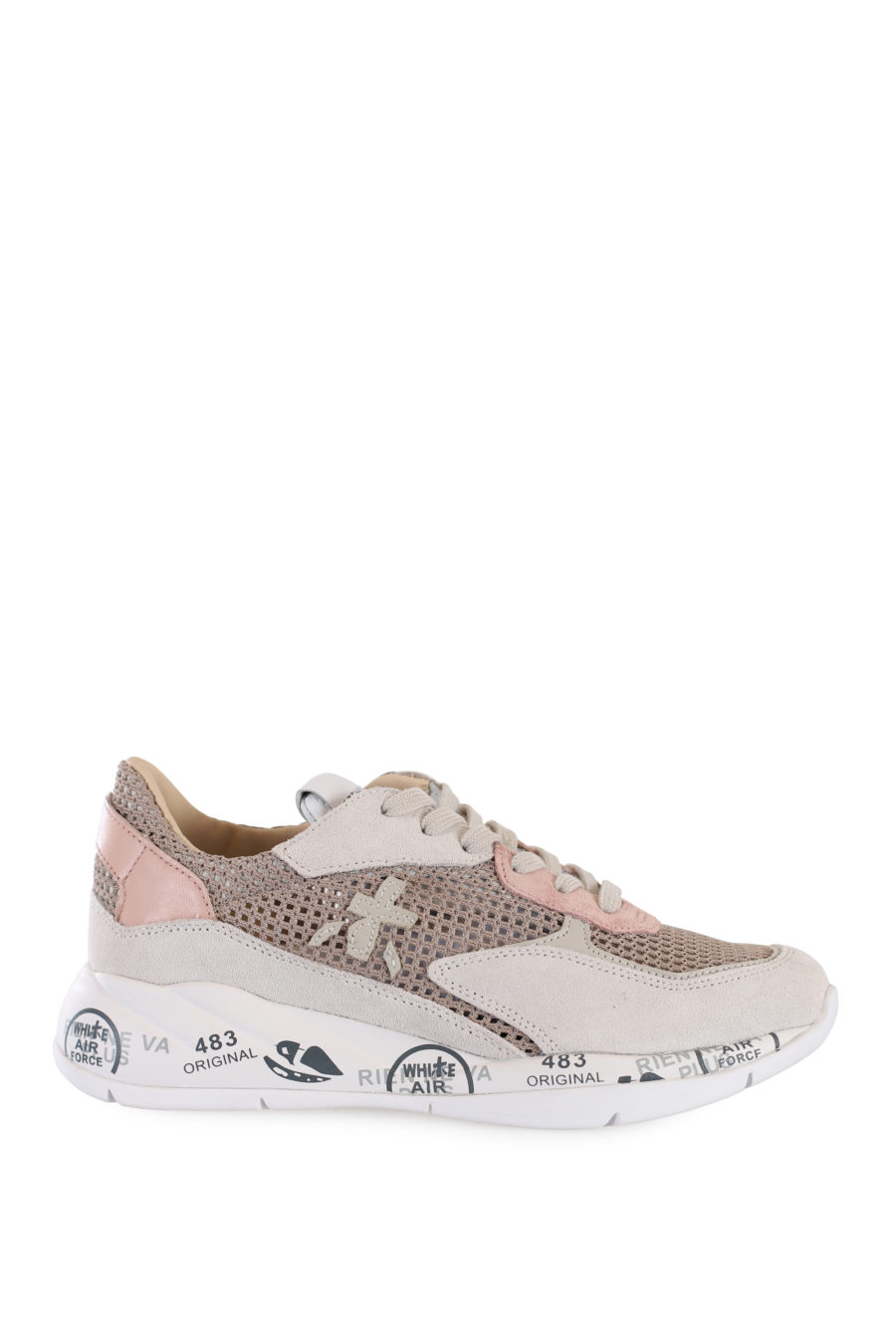 Earth coloured trainers with pink details in openwork fabric - IMG 1690