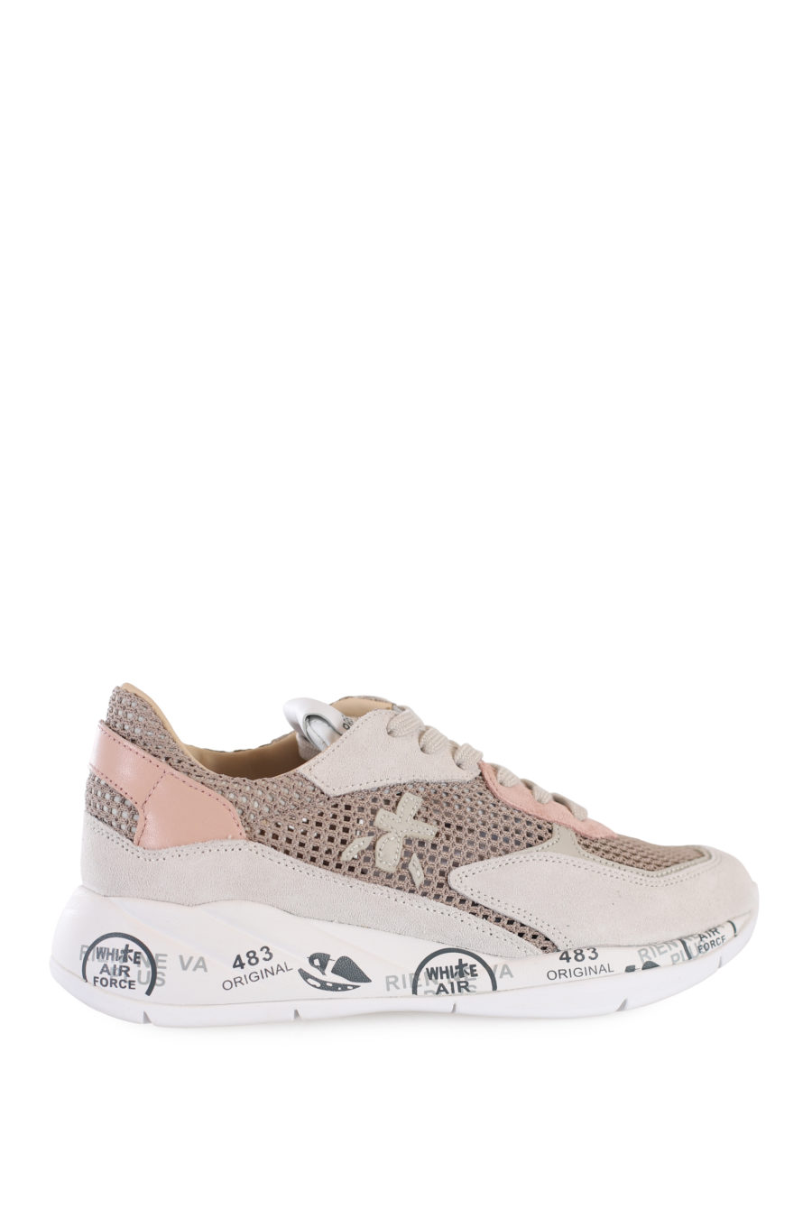 Earth coloured trainers with pink details in openwork fabric - IMG 1691