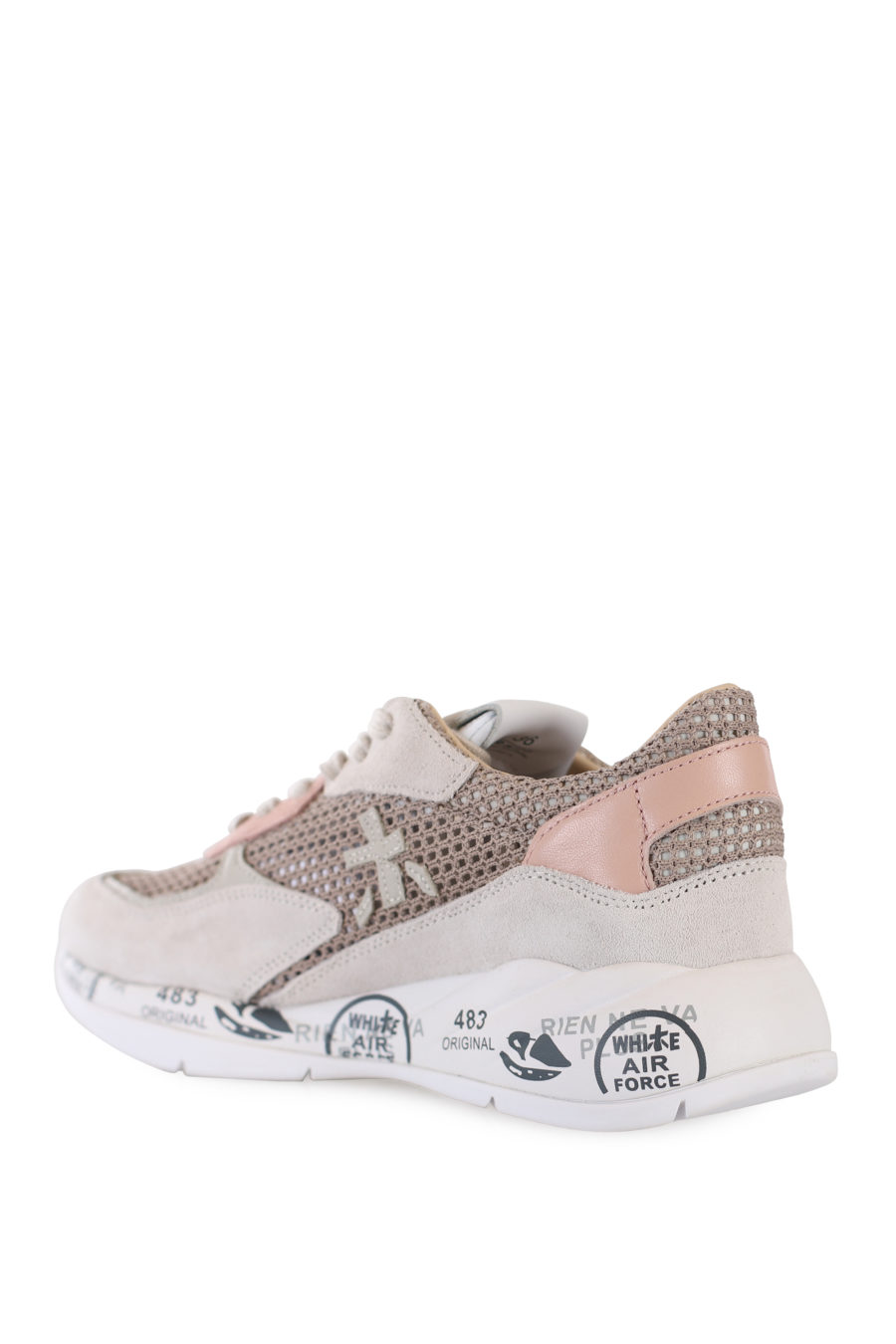 Earth coloured trainers with pink details in openwork fabric - IMG 1693