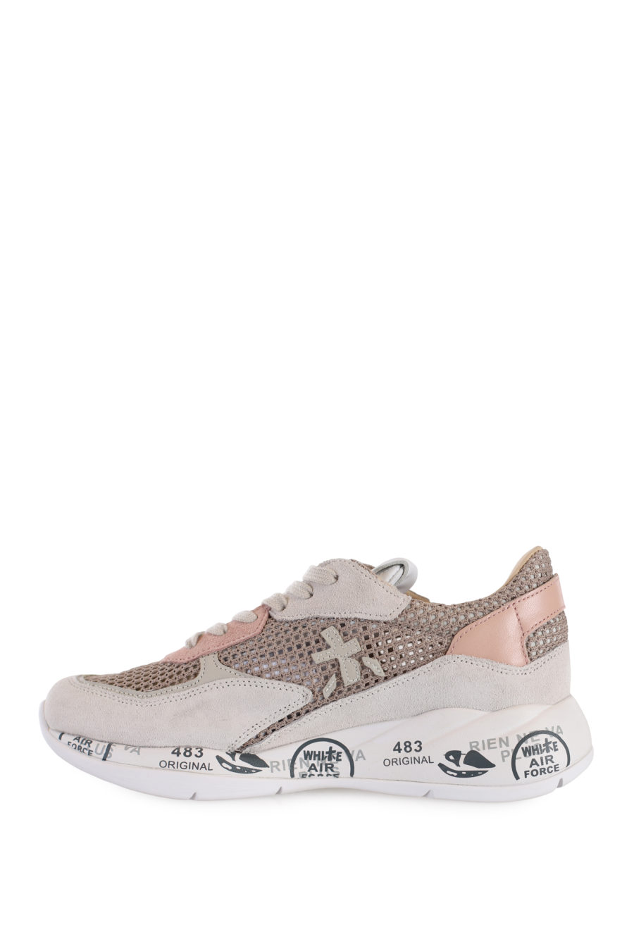 Earth coloured trainers with pink details in openwork fabric - IMG 1694