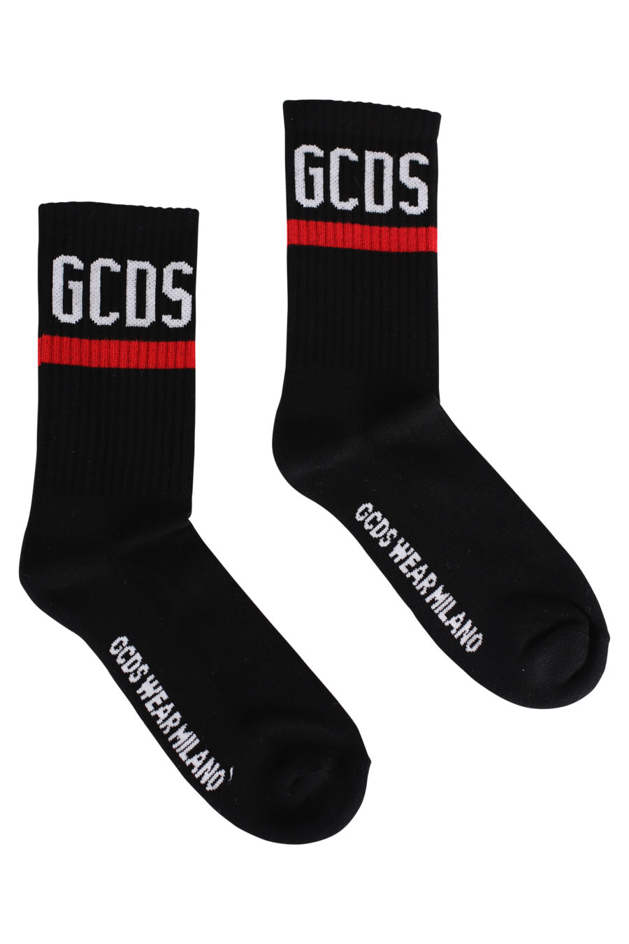 Schwarze Socken mit weißem Logo und roter Linie - IMG 1860