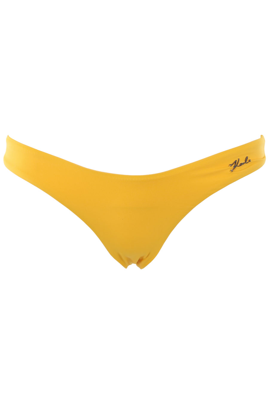 Yellow swimming costume with small metal lettering logo - IMG 1313