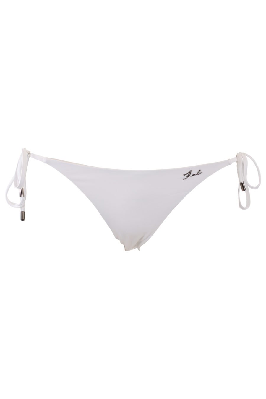Braguita de bikini en blanco con cordones y logo "lettering" de metal pequeño - IMG 1324