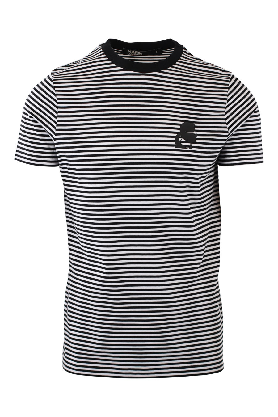 Camiseta de rayas blancas y negras con logo negro en goma - IMG 2094